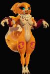  absurd_res anthro bandai_namco bodily_fluids breasts clothed clothing cum digimon digimon_(species) digital_media_(artwork) female fur genital_fluids genitals glistening glistening_body hi_res mammal nipples nude pussy renamon sfxlompad simple_background solo wet wet_body 