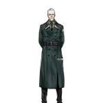  1boy arms_behind_back beard belt black_belt black_necktie black_pants buttons closed_mouth coat double-breasted facial_hair feet_out_of_frame full_body general_carter_(girls&#039;_frontline) girls&#039;_frontline green_coat green_shirt infukun kcco_(girls&#039;_frontline) long_coat long_sleeves looking_at_viewer male_focus necktie official_art old old_man pants shirt short_hair simple_background solo transparent_background white_hair 