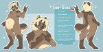  abstract_background absurd_res anthro blonde_hair brown_body brown_eyes brown_fur canid canine devil_horns_(gesture) digitigrade enny_gima fur gesture hair hi_res lgbt_pride male mammal model_sheet pansexual_pride_colors pawpads pride_colors pronouns raccoon_dog solo sydni_ghost_(artist) tanuki text 