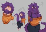  absurd_res anthro big_breasts bottomwear breast_expansion breasts clothed clothing expansion female fully_clothed fur growth hair hi_res human human_to_anthro krim_hue mammal pants purple_body purple_fur purple_hair solo species_transformation squirmle tail_growth transformation 