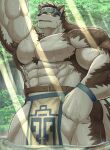  abs anthro bottomwear canid canine canis clothing fur horkeu_kamui_(tas) lifewonders loincloth male mammal miazuma_shouki muscular muscular_anthro muscular_male pecs solo tokyo_afterschool_summoners wet wolf 