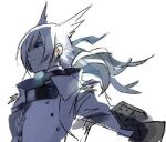  1boy bad_id bad_pixiv_id blue_eyes boots gloves hair_between_eyes hair_ornament hairclip jacket long_hair looking_at_viewer lowres male_focus personification pokemon reshiram simple_background solo standing white_hair yara_kami_meiosei 