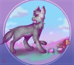  2021 ariana_shima_2d basket bow_(bowhuskers) canid canine canis container easter easter_egg egg egg_in_mouth egg_insertion feral fur green_eyes grey_body grey_fur holidays male mammal signature simple_background solo wolf 