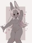  4_fingers anthro armpit_tuft belly_tuft big_breasts black_eyes blush breasts chest_tuft crotch_tuft ear_tuft ears_up eyebrow_through_hair eyebrows eyelashes female fingers fur grey_body grey_fur hair hand_behind_head hi_res humanoid_hands kemono knee_blush knock-kneed lagomorph leporid long_ears long_hair looking_at_viewer mammal naturally_censored navel_tuft nipple_tuft nonomai25 nude open_mouth open_smile pose rabbit smile smiling_at_viewer solo sparkles translucent translucent_hair tuft white_hair 