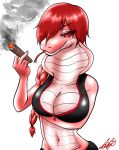 absurd_res anthro big_breasts braided_hair breasts cobra female hair hi_res humanoid megi red_body red_eyes red_hair reptile scalie smoking snake solo tongue tongue_out white_body 