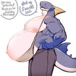  anthro blue_body bottomwear clothing countershading fin fish hi_res king_slabu male marine nipples pants pregnant pregnant_male scombrid scombriform solo tail tuna white_body white_countershading 