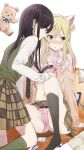  2girls aihara_academy_school_uniform aihara_mei aihara_yuzu black_hair blonde_hair blush bra breasts citrus_(saburouta) clothes_pull collared_shirt gangshangguang_(smjy5842) green_eyes gyaru highres lingerie long_hair looking_at_another medium_breasts multiple_girls navel necktie open_clothes open_mouth open_shirt panties pink_shirt pleated_skirt purple_eyes school_uniform shirt skirt skirt_pull step-siblings step-sisters underwear undressing uniform white_shirt wife_and_wife yuri 