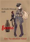  1girl assault_rifle blonde_hair boots bottle fanta girls&#039;_frontline green_eyes gun hat highres mg_g military military_hat rifle stg44 stg44_(girls&#039;_frontline) thigh_boots uniform weapon wehrmacht 