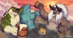  absurd_res alcoholic_drink anthro cheering dinosaur domestic_cat dragon felid feline felis fish hi_res male mammal marine muscular muscular_anthro muscular_male relaxing reptile sauna scalie shark theropod typhek tyrannosaurid tyrannosaurus tyrannosaurus_rex voidlesky xamz 