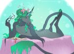  anthro bed book butt caullen curled_hair dappled_fur equid equine eyewear fangs flirting flower furniture glasses green grey hair hooves horn horse kelpie lotus_(flower) lynxcatgirl male mammal mane nipples pisces_kelp_(fursona) plant proann solo teeth unicorn 