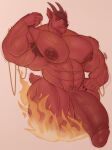  abs anthro armpit_hair big_pecs big_penis black_hair body_hair bovid caprine caprine_demon demon fire gabgbb genitals goat_demon hair hi_res horn male mammal muscular muscular_anthro muscular_arms muscular_male pecs penis red_body solo 