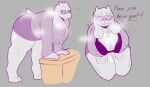  anthro bent_over bovid bra breasts caprine cleavage clothed clothing deltarune dialogue english_text erect_nipples eyewear female glasses goat hi_res horn hyper mammal mature_female nipples solo steam tail text thick_thighs toriel undertale undertale_(series) underwear zixzs-redlight 