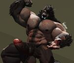  2023 3d_(artwork) abdominal_scar abs animal_genitalia animal_penis anthro arm_tuft artist_name biceps big_pecs black_eyes black_nipples black_penis body_hair canid canine canine_genitalia canine_penis chest_hair chest_scar claws digital_media_(artwork) finger_claws flexing_bicep genitals green_background hairy_abs hairy_arms inviting_viewer kouya_wulfhardt leg_scar looking_at_viewer male mammal muscular muscular_thighs navel nipples obliques orange_eyes pecs penis scar simple_background solo tuft tusks vein veiny_muscles were werecanid werecanine werethrope werewolf 