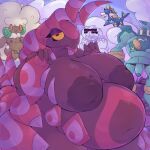  1:1 2023 4_fingers anthro areola big_areola big_breasts biped breasts digital_media_(artwork) female fingers flaccid generation_5_pokemon genitals golurk hi_res huge_areola huge_belly huge_breasts inverted_nipples looking_at_viewer male maximus467 navel nintendo nipples nude penis pokemon pokemon_(species) samurott scolipede simple_background solo solo_focus thick_thighs whimsicott wide_hips 