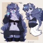  anthro big_breasts bottomwear breasts canid canine chibi clothed clothing female hi_res jacket leggings legwear mammal ress_(ress_ue) rsswoof shorts simple_background skimpy solo topwear under_boob watermark wide_hips 