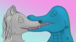  &lt;3 16:9 4k absurd_res alligator alligatorid ambiguous_gender anniversary anthro azrael_(tertia) azurlligator blue_body blue_scales body_hair canid canine canis chest_hair chest_tuft crocodilian duo fur gradient gradient_background grey_body grey_fur grey_hair hair head_tuft hi_res inner_ear_fluff kissing_on_lips love male male/male mammal nathile_tiduna open_mouth reptile scales scalie simple_background tertia tongue tuft white_hair widescreen wolf yellow_body yellow_scales 