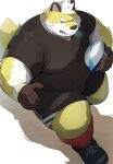  2023 absurd_res anthro belly big_belly bottomwear canid canine canis clothing domestic_dog hi_res kemono male mammal noctnoc overweight overweight_male rugby rugby_ball rugby_uniform shirt shorts simple_background solo topwear 