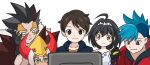  1other 2girls 3boys aiueo8371 animification asakura_riku beliarok black_eyes black_hair black_jacket blue_eyes blue_hair blue_jacket brown_eyes brown_hair collared_shirt dai-kaijuu_battle_ultra_ginga_densetsu_the_movie darkness_heels_lili family father_and_daughter father_and_son green_eyes hair_between_eyes horns husband_and_wife jacket jumpsuit kanaya_nix lili_(darkness_heels) mother_and_daughter mother_and_son multicolored_hair multiple_boys multiple_girls shirt skull_gomora smile sword tokusatsu two-tone_hair ultra_kaijuu_gijinka_keikaku ultra_series ultraman:_another_gene ultraman_belial ultraman_geed_(series) ultraman_z_(series) weapon white_hair yellow_eyes 