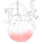  anal_oviposition animal_genitalia animal_penis ball_gag bdsm belly_inflation bondage bound dragon egg feral gag genitals hi_res horn inflation male min_(artist) oviposition penis simple_background tail wings 