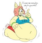  2018 4_fingers anthro asking belly big_belly big_breasts biped bottomwear breasts butt carol_(kaboodles) clothed clothing colored cotton_tail dialogue digital_drawing_(artwork) digital_media_(artwork) english_text exercise female fingers front_view fur gym_bottomwear gym_clothing gym_shorts hair kaboodles lagomorph leporid mammal navel obese obese_anthro obese_female oblivious open_mouth orange_hair overweight overweight_anthro overweight_female portrait question_mark rabbit shirt shorts simple_background sketch solo sportswear standing tail tank_top teeth text text_on_clothing text_on_shirt text_on_tank_top text_on_topwear thick_thighs three-quarter_portrait three-quarter_view topwear white_background white_tail wide_hips yellow_body yellow_fur 
