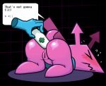  ambiguous_gender anal anal_penetration anonymous_artist anthro anus armless arrow_(anatomy) ass_up big_butt blue_clothing blue_shirt blue_topwear blush bodily_fluids butt clothing darkner deltarune drugs duo eyes_closed female genital_fluids genitals human kris_(deltarune) mammal monster penetration pills pink_body pussy shirt short_stack simple_background speech_bubble suppository sweat text topwear undertale_(series) virovirokun 