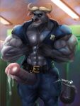  abs anthro big_penis bovid bovine chief_bogo clothed clothing disney erection genitals hi_res male mammal muscular open_clothing open_shirt open_topwear penis shirt solo topwear true_buffalo water_buffalo wintech3112 zootopia 