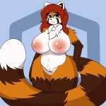  1:1 absurd_res ailurid anthro big_breasts blue_eyes breasts brown_body brown_fur female fur genitals hair hi_res huge_breasts mammal nipples nude orange_body orange_fur pussy red_hair red_panda sixfour_(artist) sixfour_(character) solo tail thick_thighs white_body white_fur wide_hips 