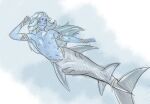  animal_humanoid blue_body blue_skin breasts clothed clothing female fish hi_res humanoid marine marine_humanoid merfolk monster monster_girl_(genre) monster_train shark siren_of_the_sea sketch solo split_form stygian_guard topless 