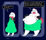  absurd_res black_clothing black_gloves black_handwear black_sleeves boss_monster bovid caprine clothing darkner deltarune dirtymac eyewear glasses gloves goat green_clothing green_robe handwear hi_res male mammal overweight pink_scarf ralsei robe scarf stuffing toga undertale undertale_(series) weight_gain 