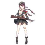  1girl beret black_footwear black_skirt boots braid breasts brown_hair cleavage collarbone colored_shoe_soles footwear_ornament full_body girls&#039;_frontline green_headwear green_jacket gun hat hat_ornament holding holding_weapon jacket kan_(rainconan) large_breasts leg_wrap long_hair long_sleeves looking_at_viewer loose_bandages loose_neckerchief military military_uniform neckerchief official_art one_eye_closed open_clothes open_jacket open_shirt parted_lips purple_eyes red_armband red_neckerchief rifle salute shirt simple_background skirt solo standing star_(symbol) star_hat_ornament thigh_strap torn_clothes torn_jacket torn_skirt transparent_background twin_braids type_56_carbine type_56_carbine_(girls&#039;_frontline) uniform weapon white_shirt 
