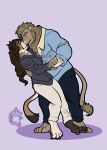  2022 age_difference anthro anthro_on_anthro beard biped bottomwear brown_body brown_fur clothed clothing cougar digital_media_(artwork) duo ear_piercing ear_ring embrace eyebrows facial_hair father father_and_child father_and_son felid feline fully_clothed fur half-closed_eyes hi_res incest_(lore) keith_(aejann) kissing lion male male/male mammal mane mustache narrowed_eyes pantherine pants parent parent_and_child piercing purple_background ring_piercing rj_(aejann) romantic shirt simple_background size_difference son standing tail tail_tuft tan_body tan_fur thekinkybear topwear tuft 