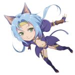 1girl animal_ears blue_hair cat_ears cat_tail closed_mouth feet fingerless_gloves full_body gloves green_eyes highres kaien_advance long_hair looking_at_viewer low_twintails meracle_chamlotte navel simple_background smile solo star_ocean star_ocean_the_last_hope tail thighhighs twintails underwear white_background 