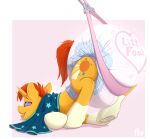  absurd_res ailoy4 big_diaper bound cape clothing cutie_mark diaper equid equine friendship_is_magic fur hair hasbro hi_res horn hypnosis leg_markings male mammal markings mind_control my_little_pony orange_body orange_fur orange_hair pink_background poofy_diaper simple_background socks_(marking) solo sunburst_(mlp) suspension tongue tongue_out unicorn 