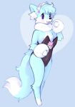  2023 anthro arctic_fox arms_bent blue_body blue_eyes blue_fur blue_hair blush bow_accessory bulge bunny_costume canid canine cheek_tuft clothed clothing costume crossdressing digital_drawing_(artwork) digital_media_(artwork) facial_tuft fox fur fur_clothing fur_collar fur_cuffs girly hair hi_res inner_ear_fluff looking_at_viewer maid_headdress male mammal markings nipples open_mouth pawberry shaded simple_background solo tail tuft white_body white_fur white_markings white_tail_tip will_(blufoxad) 