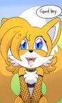  &lt;3 2_tails anthro armwear bodily_fluids canid canine choker clothing cum cum_on_tongue dialogue english_text fishnet fishnet_armwear fox genital_fluids hi_res jewelry kneeling male male/male mammal miles_prower multi_tail necklace nekoniku offscreen_character open_mouth sega solo sonic_the_hedgehog_(series) tail text tongue tongue_out 