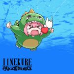  &gt;_&lt; 1girl album_cover animal_costume blue_background bocchi_the_rock! chibi closed_eyes commentary_request copyright_name cosplay cover crying double_thumbs_up dragon_costume dragon_hood fishing_hook fishing_line full_body gotoh_hitori hair_between_eyes heart highres kigurumi long_sleeves nevermind official_alternate_costume open_mouth parody pink_hair solo submerged swimming tears thumbs_up underwater water yakushima 