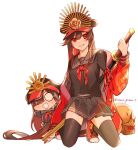  1girl black_serafuku facing_viewer family_crest fate/grand_order fate_(series) hat hi_(wshw5728) holding holding_sword holding_weapon jacket katana long_sleeves military_hat mini_nobu_(fate) neckerchief oda_nobunaga_(fate) oda_uri peaked_cap pleated_skirt red_eyes red_neckerchief sailor_collar school_uniform serafuku simple_background skirt skull smile solo sword thighhighs weapon white_background 