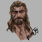  1boy absurdres alternate_facial_hair baldur&#039;s_gate baldur&#039;s_gate_3 bara beard brown_hair chest_hair cropped_head dark-skinned_male dark_skin dungeons_and_dragons facial_hair halsin highres huge_eyebrows long_hair male_focus mature_male nude pointy_ears sideways_glance solo thick_eyebrows thick_mustache viciousjay 