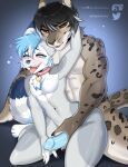  absurd_res alna_fratcher anthro collar duo felid feline hi_res kirimin male male/male mammal pantherine reach_around serval snow_leopard zephyr_(zephyrrcat) 