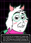  anthro black_background blush blush_lines bovid caprine clothing deltarune digital_media_(artwork) english_text eyewear fangs fur glasses goat green_clothing green_eyewear green_glasses green_outline hi_res horn kaycraftytrus male mammal meme meme_face outline pink_horn pink_scarf pixel_(artwork) purple_background ralsei scarf simple_background solo soyjak teeth text undertale_(series) vkontakte white_body white_fur 