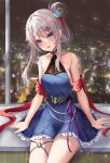  1girl 9a-91_(girls&#039;_frontline) absurdres bare_shoulders blue_dress blue_eyes dress girls&#039;_frontline grey_hair hair_ornament hairpin highres long_hair looking_at_viewer so_myeolchi solo thighs 