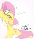  2023 artist_name black_text bloodshot_eyes colored cutie_mark digital_drawing_(artwork) digital_media_(artwork) equid equine feathers female feral fluttershy_(mlp) friendship_is_magic fur hair hasbro hi_res hooves horse mammal mane my_little_pony naturally_censored nude nude_female on_hind_legs pink_hair pink_mane pink_tail pony prick_ears quadruped signature silentjack simple_background sitting solo tail text tired unguligrade white_background yellow_body yellow_fur yellow_hooves 