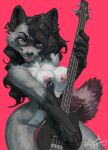  absurd_res anthro bass_(disambiguation) bass_guitar breasts claws czawek ewademar female guitar hair hi_res long_hair mammal musical_instrument playing_music plucked_string_instrument procyonid raccoon raccoon_tail solo string_instrument 