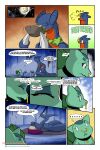  anthro blue_body blush bulbasaur collar comic dialogue dirty duo english_text female feral garchomp generation_1_pokemon generation_4_pokemon green_body hi_res male nintendo nude open_mouth piercing plant pokemon pokemon_(species) red_eyes scalesindark scar text 