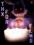  animatronic anthro bandage bandaged_arm bandaged_ear bow_tie cake candle celebration dessert digital_drawing_(artwork) digital_media_(artwork) faceless_character fire five_nights_at_freddy&#039;s five_nights_at_freddy&#039;s_2 food fur hi_res hornbunxx lagomorph leporid machine male mammal purple_body purple_fur rabbit robot scottgames solo teeth text watermark withered_bonnie_(fnaf) 
