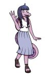  2:3 alpha_channel anthro bottomwear braided_hair clothed clothing dinosaur female gesture goodbye_volcano_high hair hi_res long_hair looking_at_viewer machacapigeon purple_body purple_eyes reptile rosemary_(gvh) scalie sharp_teeth simple_background skirt snoot_game_(fan_game) solo teeth transparent_background waving waving_at_viewer 