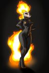  amalur anthro darkmageorigin female fire flaming_head flaming_tail hi_res living muscular muscular_female nude solo tail the 