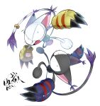  :o black_skin black_tailmon claws colored_skin digimon digimon_(creature) fangs highres looking_at_viewer no_humans open_mouth simple_background tail tail_ornament tail_ring tailmon teeth translation_request white_background white_skin youzaiyouzai112 