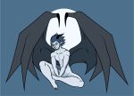  blue_hair hair horn horned_humanoid humanoid humanoid_pointy_ears male membrane_(anatomy) membranous_wings muscular muscular_male pose rub_lug solo wings 