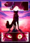  2020 canid canine canis claws cloud colored comic detailed_background devil_(skailla) female feral fur green_eyes hi_res mammal outside paws quadruped sharp_teeth shut_eye skailla solo tail teeth tongue wolf 